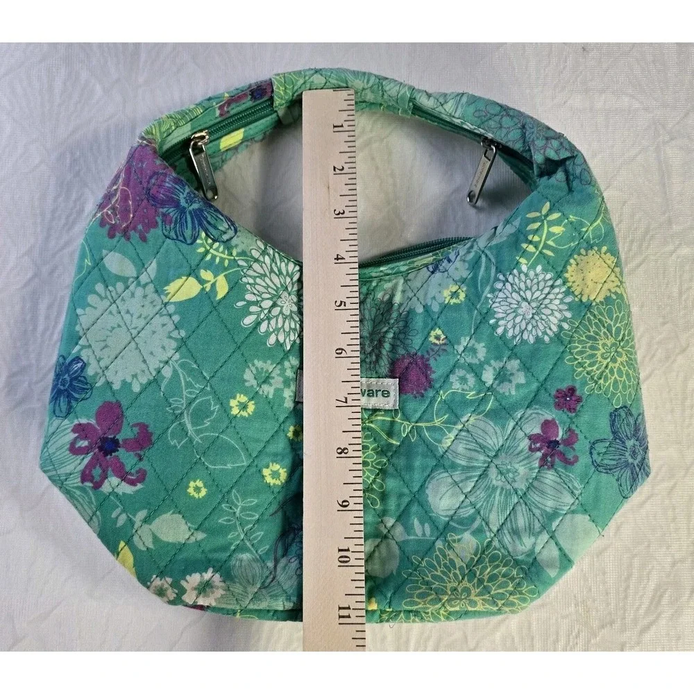 Tupperware Lunch‎ Bag Zipper Hobo Style Green Floral Vintage Quilted